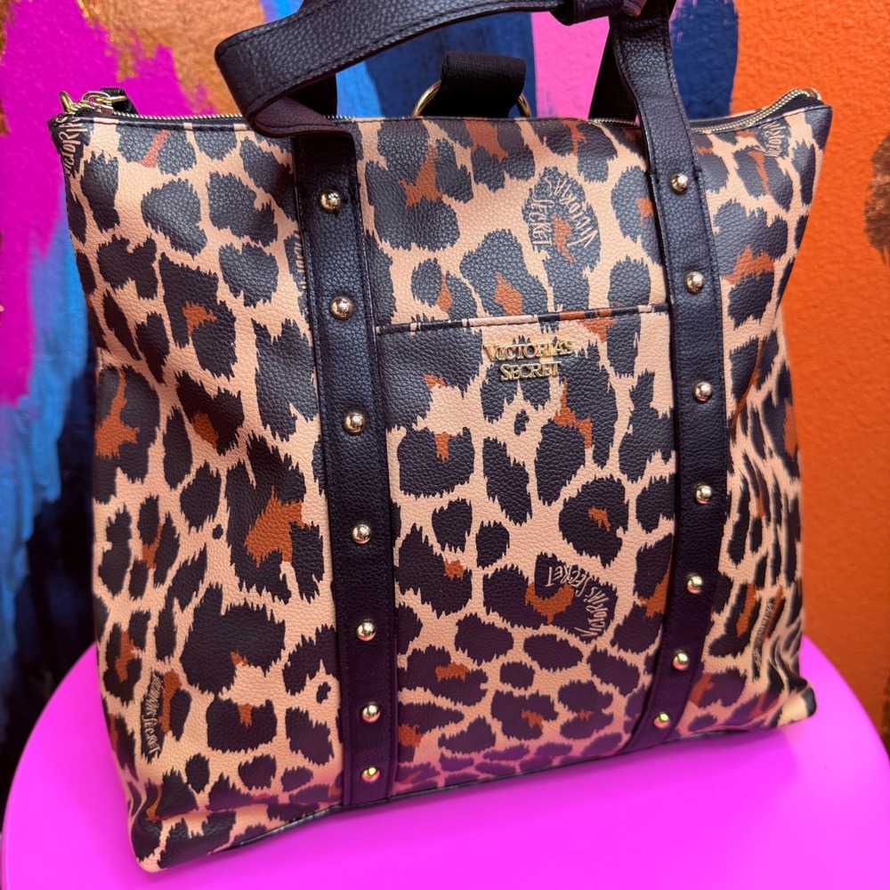 Victoria's Secret Leopard Print Convertible Backpack Tote Bag Studded NWT